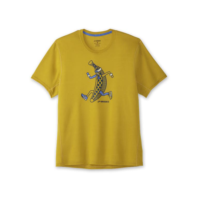 Brooks Distance Graphic - Mens Short Sleeve Running Shirt - Heather Golden Hour/Banana (63874UTCW)